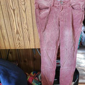 FREE PEOPLE GAVIN CORDUROY WOMEN'S MOTO ZIP ANKLES SKINNY JEANS DUSTY PINK 27
